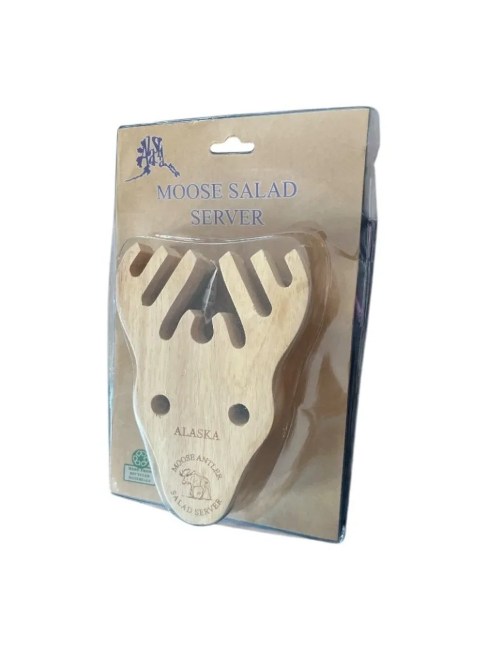 Alaska Moose Salad Server Wooden Utensil Antler Shape Novelty Kitchen Tool - Picture 2 of 5